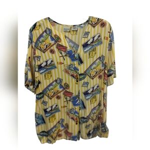 2099) Vtg Carolina Colours Plus  Button down Short sleeve Beach  print Shirt 16W
